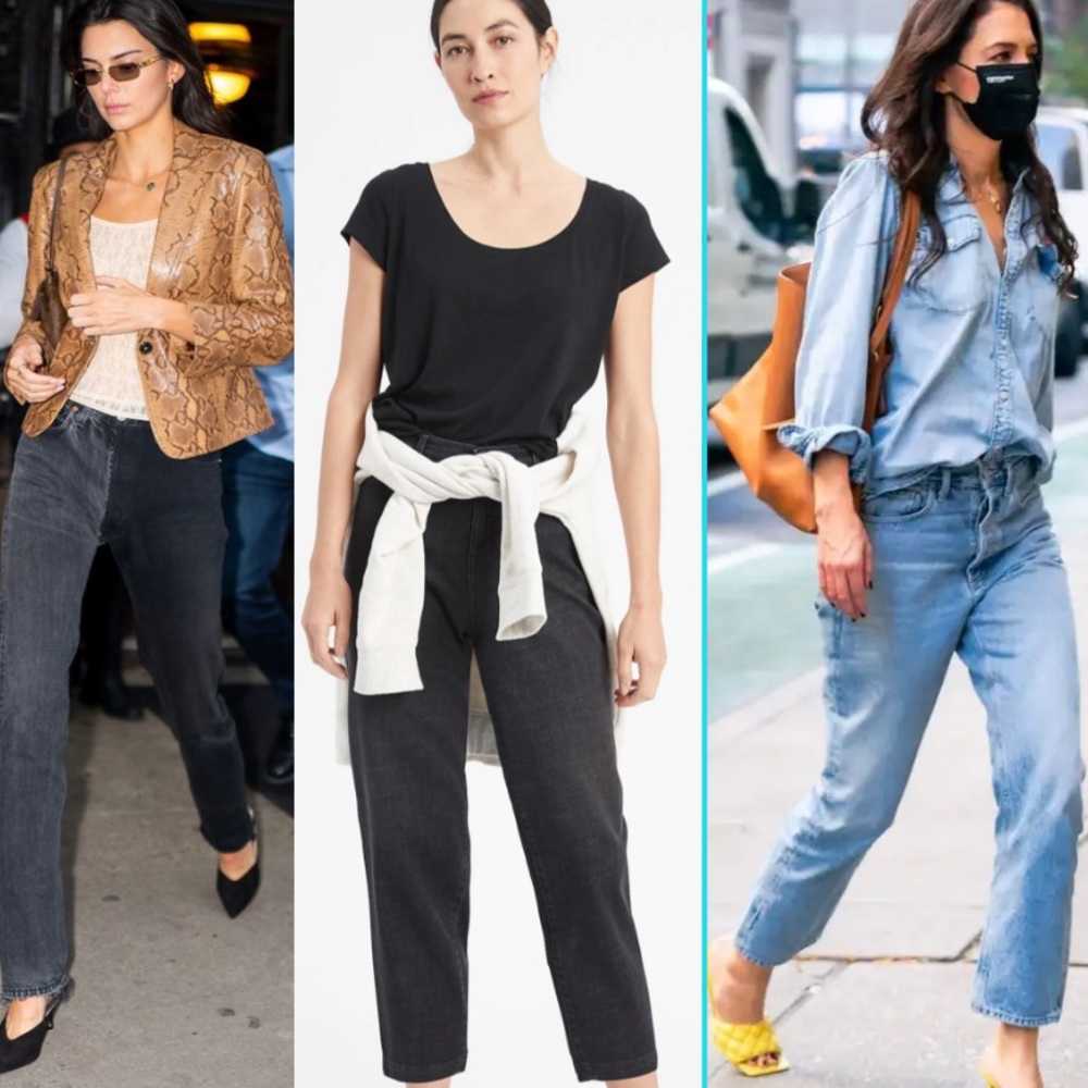 Celebs favorite high-rise black wash barrel jeans